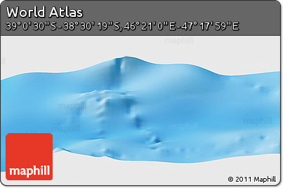 Physical Panoramic Map of the Area around 38° 45' 25" S, 46° 49' 30" E