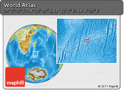 Physical Location Map of the Area around 38° 45' 25" S, 47° 40' 29" E