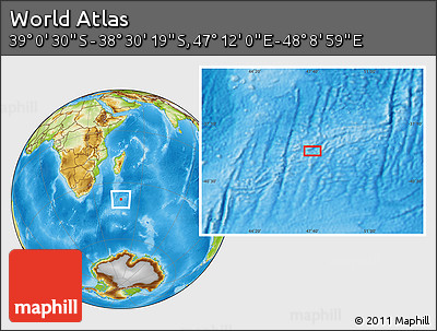 Physical Location Map of the Area around 38° 45' 25" S, 47° 40' 29" E