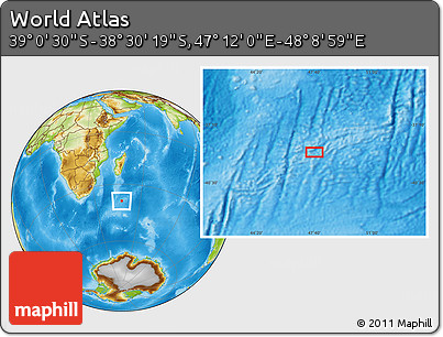 Physical Location Map of the Area around 38° 45' 25" S, 47° 40' 29" E
