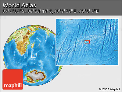 Physical Location Map of the Area around 38° 45' 25" S, 48° 31' 29" E