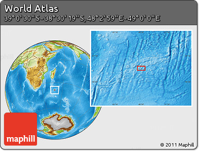 Physical Location Map of the Area around 38° 45' 25" S, 48° 31' 29" E