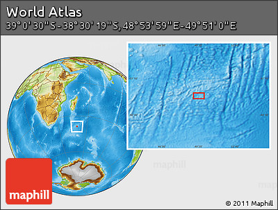 Physical Location Map of the Area around 38° 45' 25" S, 49° 22' 30" E