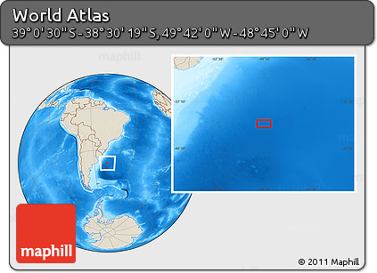 Shaded Relief Location Map of the Area around 38° 45' 25" S, 49° 13' 30" W