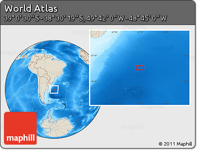 Shaded Relief Location Map of the Area around 38° 45' 25" S, 49° 13' 30" W