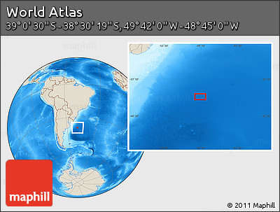 Shaded Relief Location Map of the Area around 38° 45' 25" S, 49° 13' 30" W