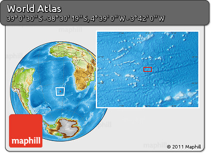 Physical Location Map of the Area around 38° 45' 25" S, 4° 10' 30" W