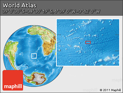 Physical Location Map of the Area around 38° 45' 25" S, 4° 10' 30" W