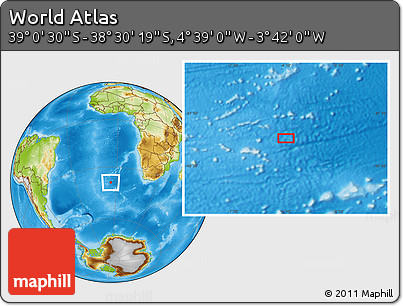 Physical Location Map of the Area around 38° 45' 25" S, 4° 10' 30" W