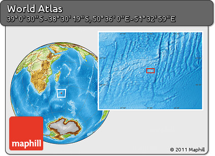 Physical Location Map of the Area around 38° 45' 25" S, 51° 4' 30" E