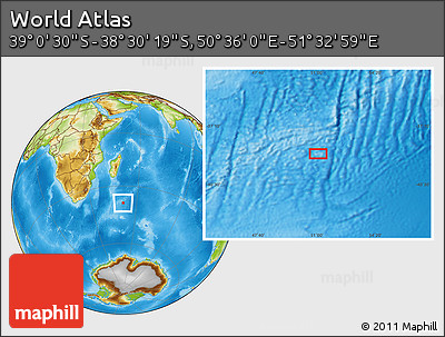 Physical Location Map of the Area around 38° 45' 25" S, 51° 4' 30" E