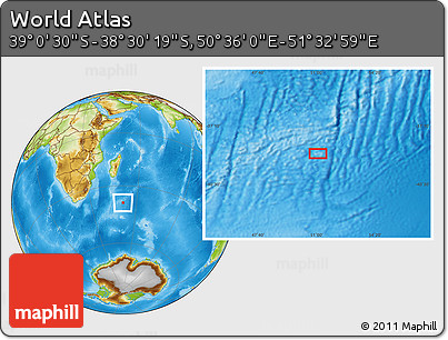 Physical Location Map of the Area around 38° 45' 25" S, 51° 4' 30" E