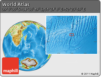 Physical Location Map of the Area around 38° 45' 25" S, 51° 55' 29" E