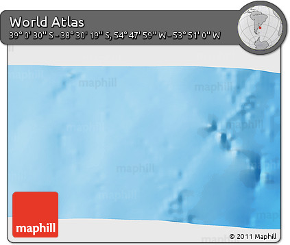 Physical 3D Map of the Area around 38° 45' 25" S, 54° 19' 30" W