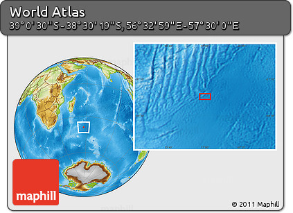 Physical Location Map of the Area around 38° 45' 25" S, 57° 1' 29" E