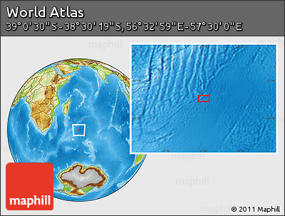 Physical Location Map of the Area around 38° 45' 25" S, 57° 1' 29" E