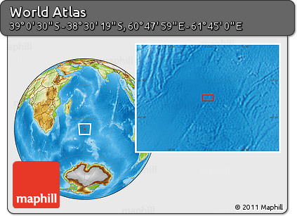 Physical Location Map of the Area around 38° 45' 25" S, 61° 16' 29" E