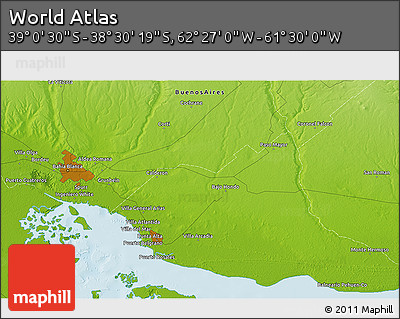 Physical 3D Map of the Area around 38° 45' 25" S, 61° 58' 30" W