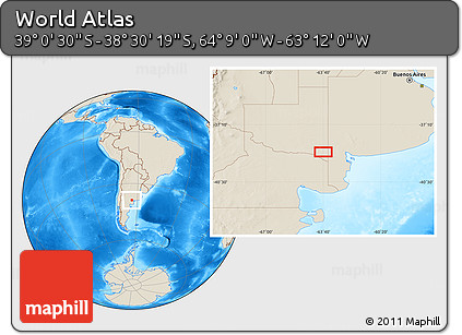 Shaded Relief Location Map of the Area around 38° 45' 25" S, 63° 40' 30" W