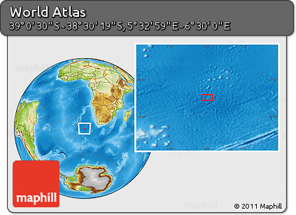 Physical Location Map of the Area around 38° 45' 25" S, 6° 1' 30" E
