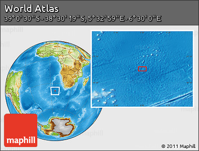 Physical Location Map of the Area around 38° 45' 25" S, 6° 1' 30" E