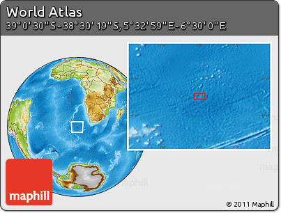 Physical Location Map of the Area around 38° 45' 25" S, 6° 1' 30" E