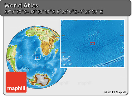 Physical Location Map of the Area around 38° 45' 25" S, 6° 52' 30" E
