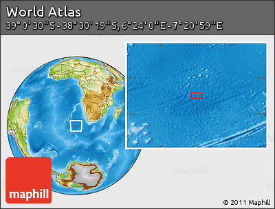 Physical Location Map of the Area around 38° 45' 25" S, 6° 52' 30" E