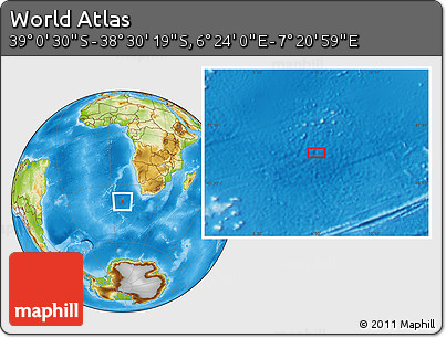 Physical Location Map of the Area around 38° 45' 25" S, 6° 52' 30" E