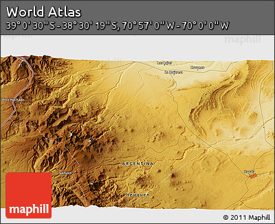 Physical 3D Map of the Area around 38° 45' 25" S, 70° 28' 29" W