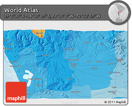 Political 3D Map of the Area around 38° 45' 25" S, 73° 1' 30" W