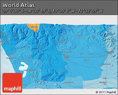Political 3D Map of the Area around 38° 45' 25" S, 73° 1' 30" W