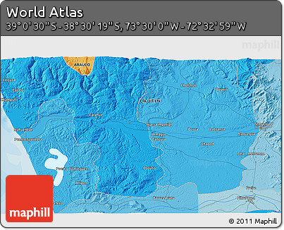 Political 3D Map of the Area around 38° 45' 25" S, 73° 1' 30" W