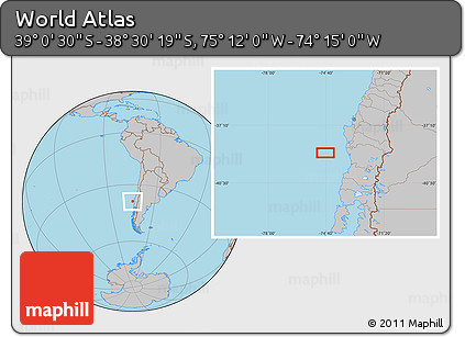 Gray Location Map of the Area around 38°&nbsp;45'&nbsp;25"&nbsp;S,&nbsp;74°&nbsp;43'&nbsp;29"&nbsp;W