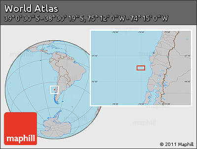 Gray Location Map of the Area around 38°&nbsp;45'&nbsp;25"&nbsp;S,&nbsp;74°&nbsp;43'&nbsp;29"&nbsp;W