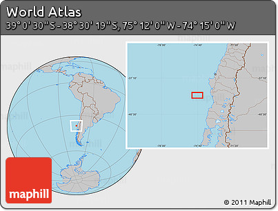 Gray Location Map of the Area around 38°&nbsp;45'&nbsp;25"&nbsp;S,&nbsp;74°&nbsp;43'&nbsp;29"&nbsp;W