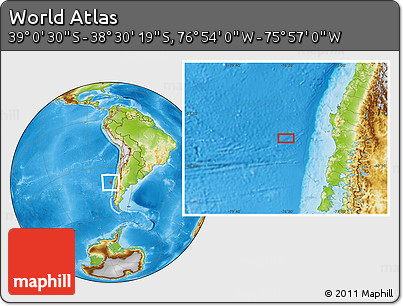Physical Location Map of the Area around 38° 45' 25" S, 76° 25' 30" W