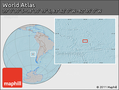 Gray Location Map of the Area around 38° 45' 25" S, 83° 13' 29" W, hill shading