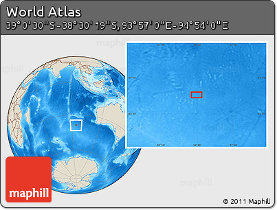 Shaded Relief Location Map of the Area around 38° 45' 25" S, 94° 25' 30" E
