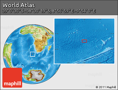 Physical Location Map of the Area around 38° 45' 25" S, 9° 25' 30" E