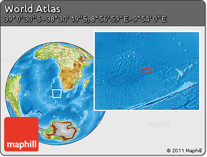 Physical Location Map of the Area around 38° 45' 25" S, 9° 25' 30" E
