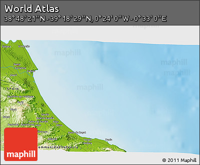 Physical 3D Map of the Area around 39° 3' 25" N, 0° 4' 30" E