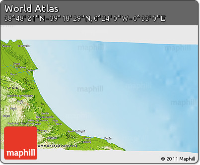 Physical 3D Map of the Area around 39° 3' 25" N, 0° 4' 30" E
