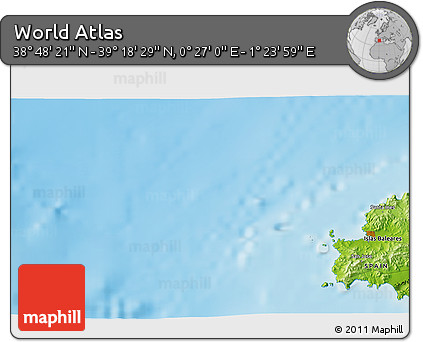 Physical 3D Map of the Area around 39° 3' 25" N, 0° 55' 29" E