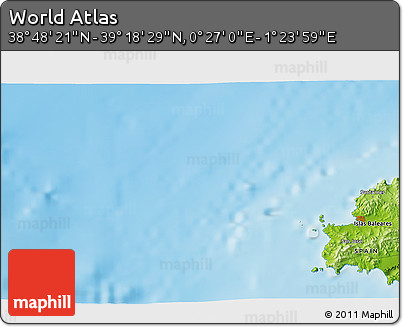 Physical 3D Map of the Area around 39° 3' 25" N, 0° 55' 29" E