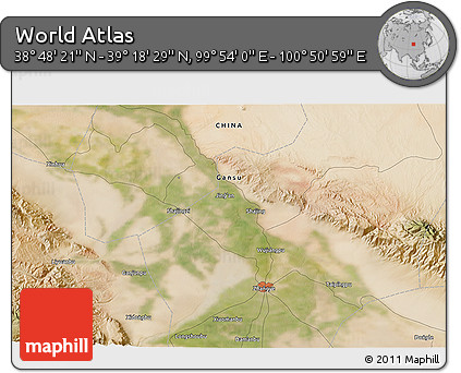 Satellite 3D Map of the Area around 39° 3' 25" N, 100° 22' 30" E