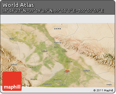 Satellite 3D Map of the Area around 39° 3' 25" N, 100° 22' 30" E