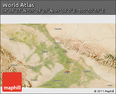 Satellite 3D Map of the Area around 39° 3' 25" N, 100° 22' 30" E