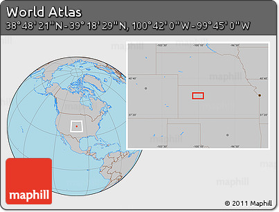 Gray Location Map of the Area around 39° 3' 25" N, 100° 13' 29" W