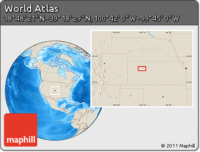 Shaded Relief Location Map of the Area around 39° 3' 25" N, 100° 13' 29" W